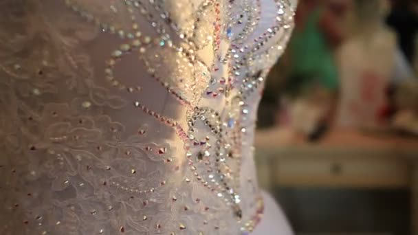 Wedding Dress Detail Close Up Of Fancy Rhinestone Decoration On