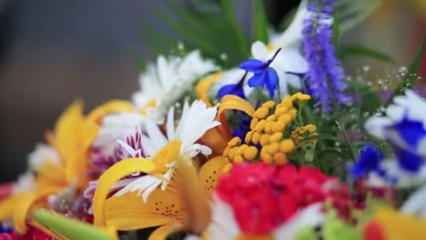 Gros plan d'un énorme bouquet composé de lilas, roses, tulipes, lis, marguerites et autres fleurs colorées du printemps 