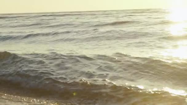 Sea waves rolls on sand beach at sunset. Relaxing surf image — Stock Video