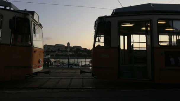 Трамвайна зупинка ввечері — стокове відео