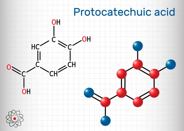Ácido Protocatecúrico Molécula Pca Dihidroxibenzoico Ácido Fenólico Metabolito Polifenoles Antioxidantes — Vector de stock