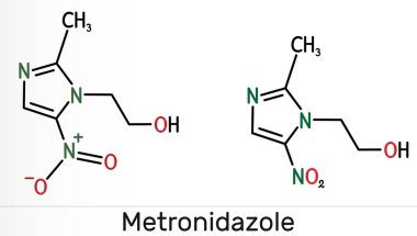 Metronidazol, antiprotozoal ilaç molekülü. Bu antibiyotik, nitroimidazol sınıfındaki antibiyotiklere ait. İskelet kimyasal formülü