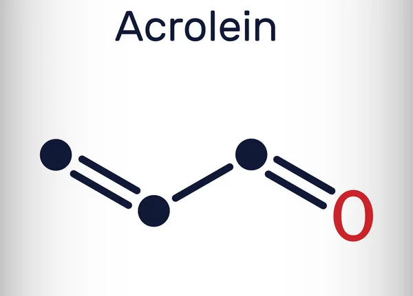 Acrolein, propenal, doymamış aldehit molekülü. Böcek ilacı olarak ve başka kimyasallar yapmak için kullanılır. İskelet kimyasal formülü — Stok Vektör