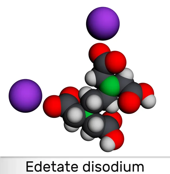 Disodium EDTA, edetate disodium, disodium edetate, molecule. It is diamine, is polyvalent chelating agent used to treat hypercalcemia. Molecular model. 3D rendering — стоковое фото