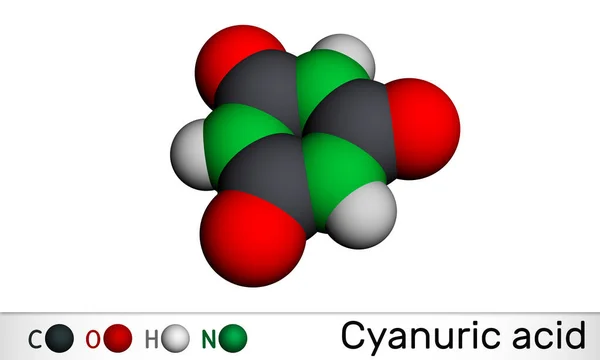 Cyanuric acid molecule. It is triazine, enol tautomer of isocyanuric acid. Molecular model. 3D rendering — Foto de Stock