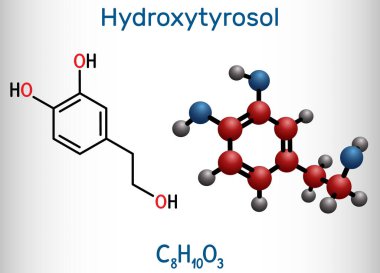 Hidroksilosol molekülü. Ekstra bakir zeytinyağında bulunan katekol, fenolik fitil kimyasalı antioksidan ve antienflamatuar aktiviteleri var. Yapısal kimyasal formül, molekül modeli. Vektör illüstrasyonu