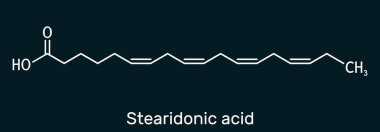 Stearidonik asit, Fas asidi, SDA molekülü. Bu bir omega-3, yağlı, oktavetraenoik asit. İskelet kimyasal formülü. Görüntü