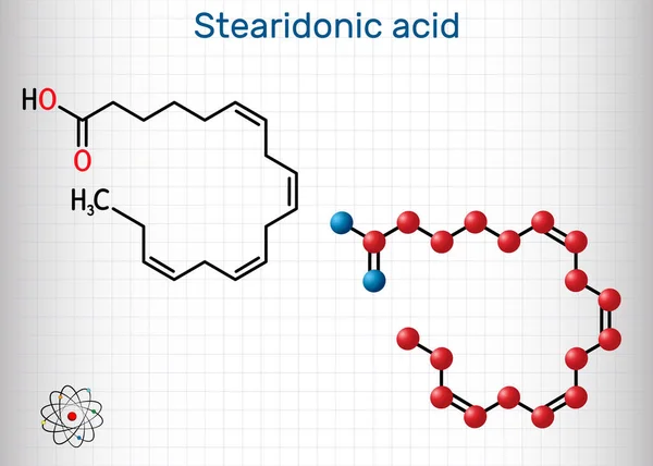 Ácido Estearidónico Ácido Moroctico Molécula Sda Ácido Omega Graso Octadecatetraenoico — Vector de stock