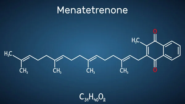 Menatetrenona Menachinon Molécula Vitamina Menaquinona Fórmula Química Estructural Sobre Fondo — Vector de stock
