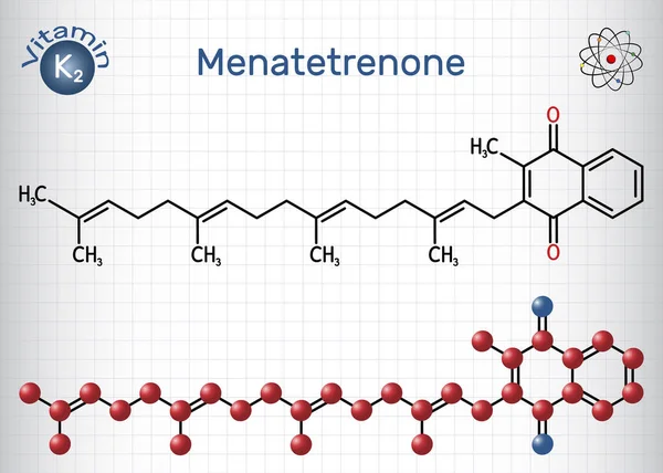 Menatetrenone Menachinon Molecola Vitamina Menachinone Formula Chimica Strutturale Modello Molecolare — Vettoriale Stock