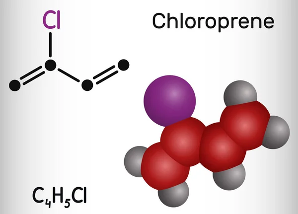 氯丁烷分子 它是氯烯烃 作为聚合物聚氯丁的单体 一种合成橡胶 氯丁橡胶 3D分子模型 矢量说明 — 图库矢量图片