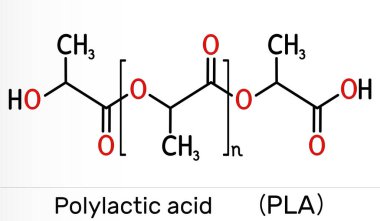 Polilaktik asit, polilaktid, PLA molekülü. Polimer, biyoplastik, termoplastik polyester. İskelet kimyasal formülü