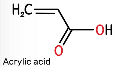 Akrilik asit, propenoik asit molekülü. Doymamış monokarboksilik asit. İskelet kimyasal formülü