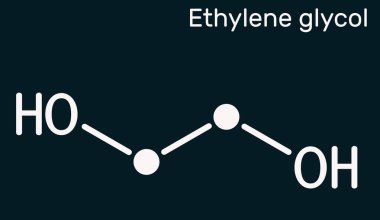 Etilen glikol, diol molekülü. Polyester liflerin üretimi ve antifriz formülleri için kullanılır. İskelet kimyasal formülü. Görüntü