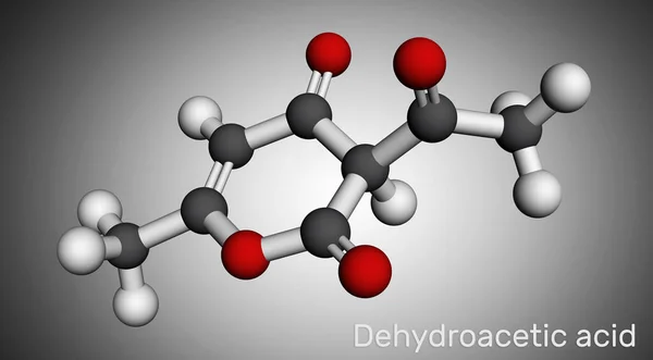 Dehydroättiksyramolekylen Det Keton Fungicid Antibakteriellt Medel Mjukgörare E265 Molekylär Modell — Stockfoto