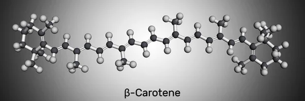 Beta Carotene, provitamin A, is an organic red-orange pigment in plants and fruits. Molecular model. 3D rendering. 3D illustration