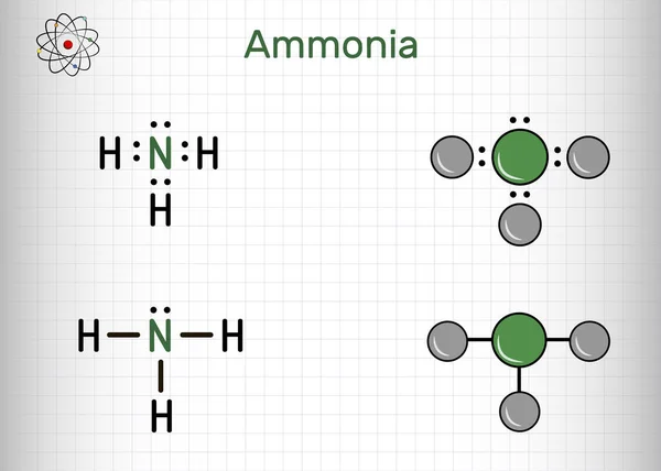 Amoníaco Molécula Nh3 Hidruro Pnicógeno Compuesto Inorgánico Compuesto Átomo Nitrógeno — Vector de stock