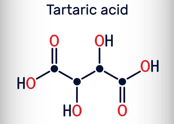 酒石酸分子 它是抗氧化剂E334 存在于葡萄 罗望子 柑橘中 骨骼化学配方 矢量说明 — 图库矢量图片