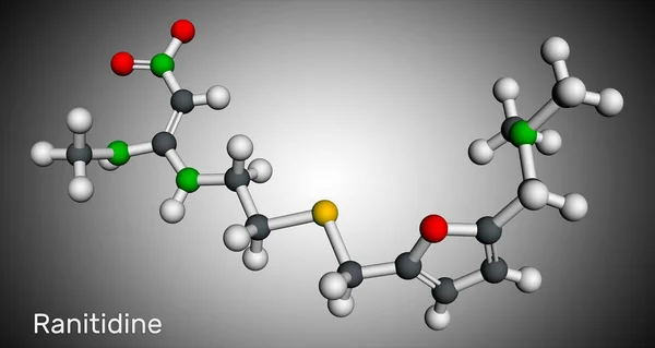 Molecola Ranitidina Usato Trattamento Dell Ulcera Peptica Modello Molecolare Rendering — Foto Stock