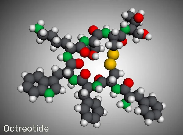 Oktreotidmolekyl Det Okttapeptid Syntetiskt Somatostatinanalog Hämmare Tillväxthormon Glukagon Insulin Molekylär — Stockfoto