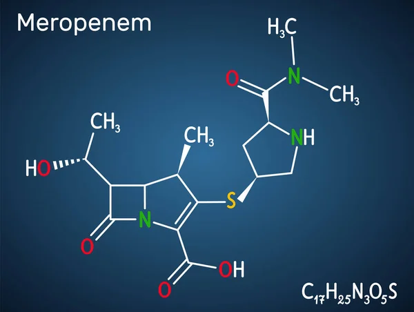 Molécula Meropenem Antibiótico Carbapenem Amplio Espectro Fórmula Química Estructural Modelo — Vector de stock
