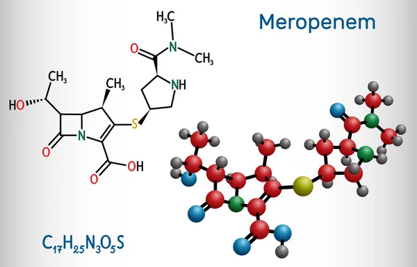 Molécula Meropenem Antibiótico Carbapenem Amplio Espectro Fórmula Química Estructural Modelo — Vector de stock