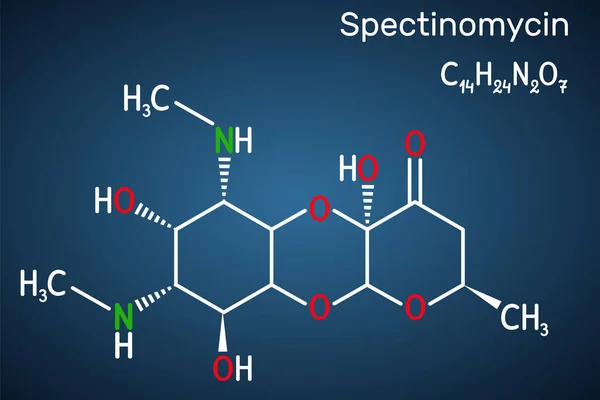 Molécula Espectinomicina Piranobenzodioxina Aminocicleta Aminoglucósido Antibiótico Utiliza Para Tratamiento Gonorrea — Vector de stock