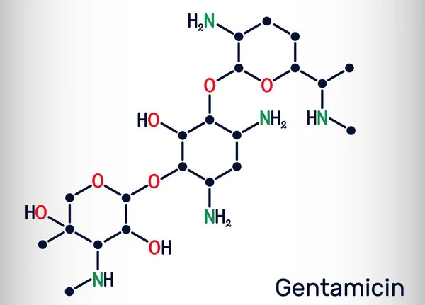 Molécula Gentamicina Antibiótico Aminoglucósido Amplio Espectro Fórmula Química Esquelética Ilustración — Vector de stock