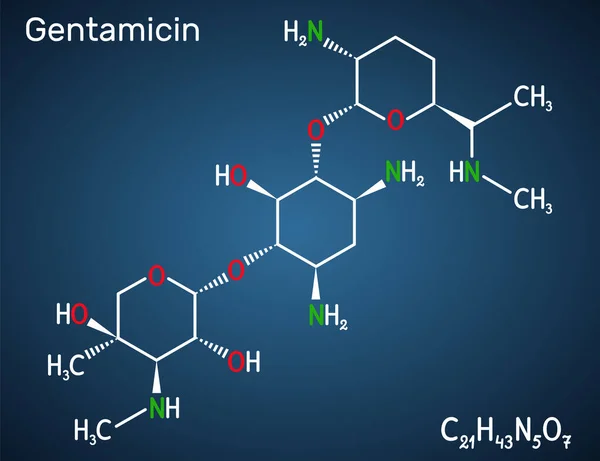 Molécula Gentamicina Antibiótico Aminoglucósido Amplio Espectro Fórmula Química Estructural Sobre — Vector de stock