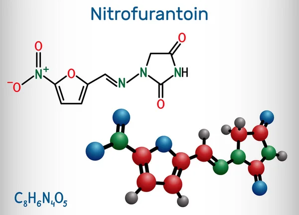 Nitrofurantoinmolekyle Det Nitrofuran Antibiotikum Der Anvendes Til Behandling Urinvejsinfektioner Strukturel – Stock-vektor