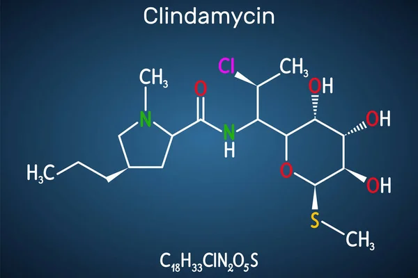 Molécula Clindamicina Medicamento Antibacteriano Lincosamida Antibiótico Semisintético Amplio Espectro Fórmula — Vector de stock