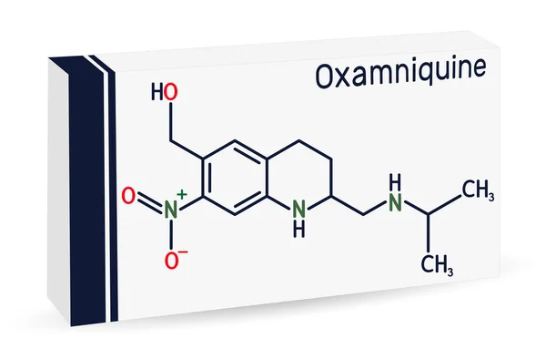 Molécula Oxamniquina Miembro Quinolinas Antihelmínticas Con Actividad Esquistosomicida Contra Schistosoma — Vector de stock