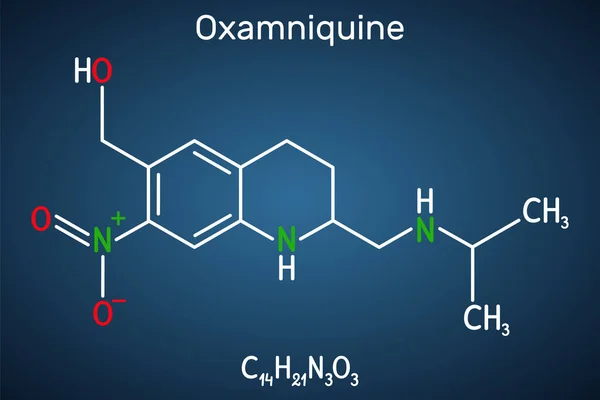 Molécula Oxamniquina Miembro Quinolinas Antihelmínticas Con Actividad Esquistosomicida Contra Schistosoma — Vector de stock
