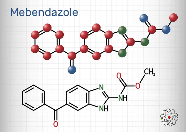 Mebendazol Molécula Mbz Derivado Sintético Del Benzimidazol Droga Antihelmíntica Fórmula — Vector de stock