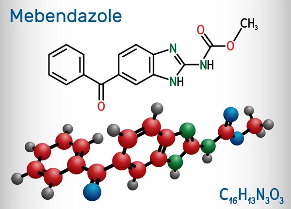 Mebendazol Molécula Mbz Derivado Sintético Del Benzimidazol Droga Antihelmíntica Fórmula — Vector de stock