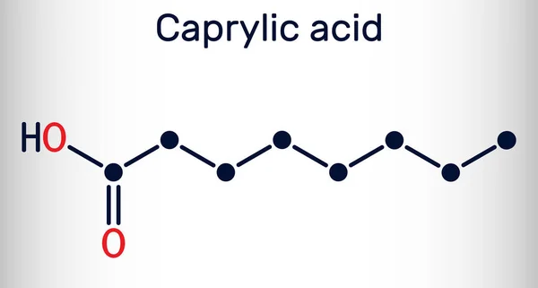カプチン酸 オクタノイン酸分子 ストレートチェーン飽和脂肪酸とカルボキシル酸です オクタナイトまたはカプリレートです 骨格化学式 ベクターイラスト — ストックベクタ