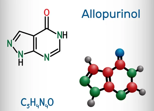 Molécula Alopurinol Fármaco Inhibidor Xantina Oxidasa Utilizado Para Disminuir Los — Vector de stock