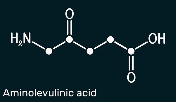 氨基纤维素酸 5Ala分子 它是一种内源的非蛋白质生成氨基酸 深蓝色背景 矢量说明 — 图库照片