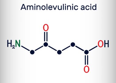 Aminolevulinik asit, 5ALA molekülü. Protein içermeyen endojenik amino asit. Koyu mavi arka plan. Vektör illüstrasyonu