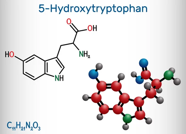 Hidroxitriptófano Htp Hidroxitriptófano Molécula Oxitriptán Aminoácido Natural Derivado Del Triptófano — Vector de stock