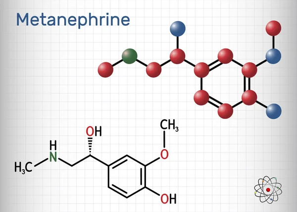 Molécula Metanefrina Metabolito Epinefrina Adrenalina Biomarcador Del Feocromocitoma Hoja Papel — Vector de stock