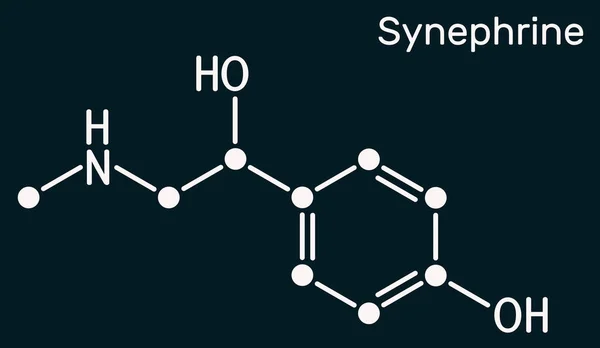 Sinefrina Molécula Sinefrina Alcaloide Fenetilamina Fórmula Química Esquelética Fundo Azul — Fotografia de Stock