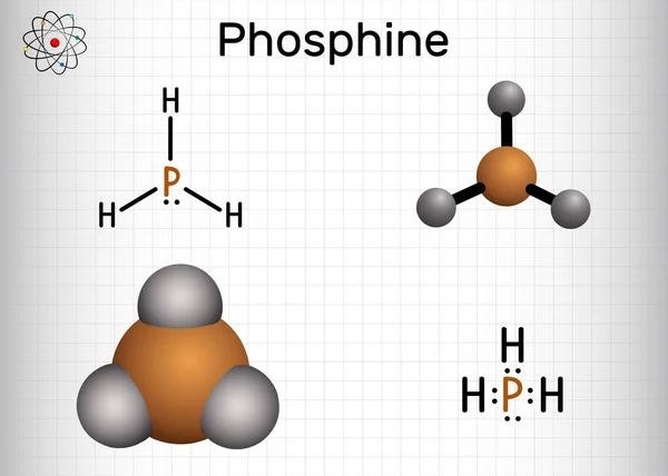 Fosfin Fosfat Ph3 Molekülü Pnictogen Hidrat Böcek Ilacı Alev Geciktirici — Stok Vektör