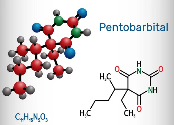 Pentobarbital Molekula Pentobarbitalu Sedativum Hypnotikum Používá Léčbě Krátkodobé Nespavosti Strukturální — Stockový vektor