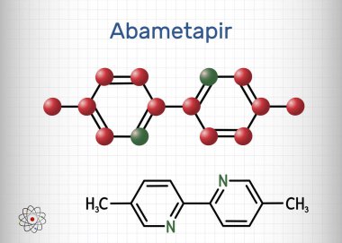 Abametapir molekülü. Kafa bitlerinin, pedikülüs kapititititinin tedavisinde kullanılır. Yapısal kimyasal formül ve molekül modeli. Kafesteki bir kağıt parçası. Vektör illüstrasyonu
