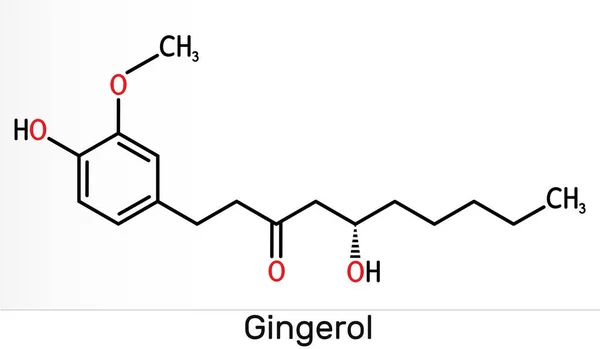 ジンジャーロール分子 これは フェノールの植物化学化合物 アンチノプラスチック剤は 新鮮な生姜で発見されます 骨格化学式 イラスト — ストック写真