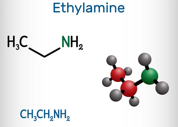 Ethylamine Ethanamine Aminoethane Ethyl Amine Molecule Amina Alifática Primaria Dos — Vector de stock