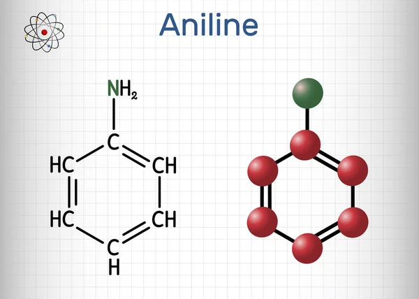 Anilin Phenylamin Aminobenzen Benzenamin C6H5Nh2 Molekyle Det Primær Arylamin Aromatisk – Stock-vektor