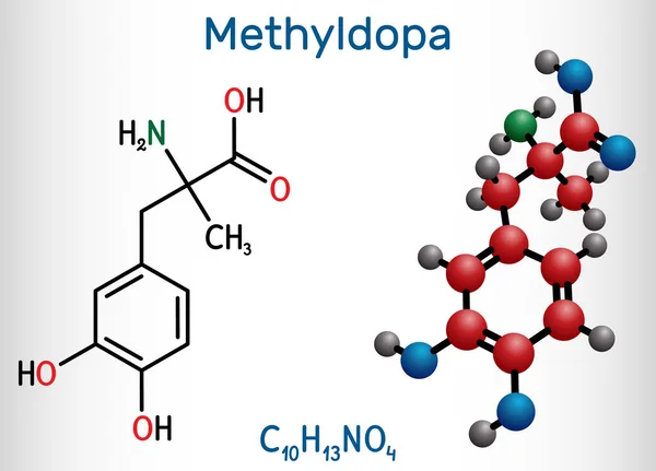 Molécula Metildopa Antihipertensivo Antihipertensivo Simpaticolítico Análogo Dopa Fórmula Química Estructural — Vector de stock