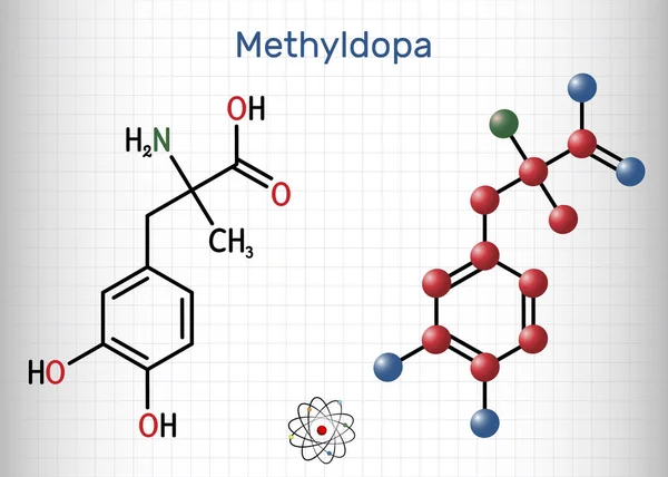 Molécula Metildopa Antihipertensivo Antihipertensivo Simpaticolítico Análogo Dopa Fórmula Química Estructural — Vector de stock